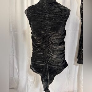 Black velvet ruched body suit